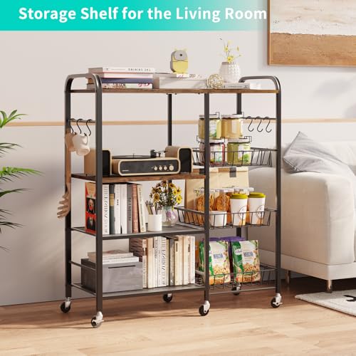 Rolling Kitchen Microwave Cart with Pull-Out Baskets and Wheels H88561