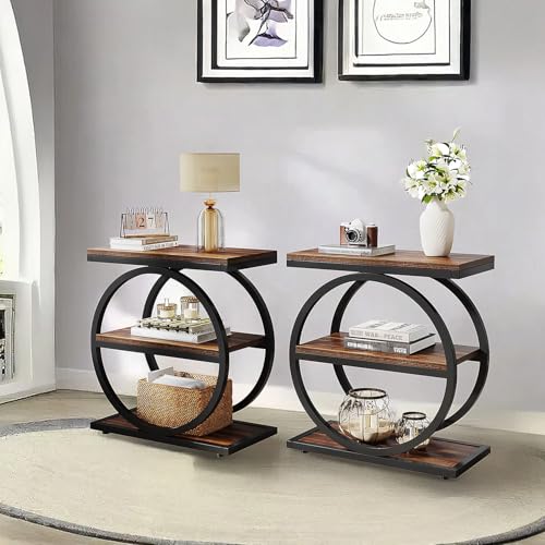 3-Tier Narrow Wood Side Table with Storage U895579