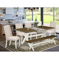 6-Pc Dining Table Set with Cream Linen Fabric Seat and Rectangular Top X928