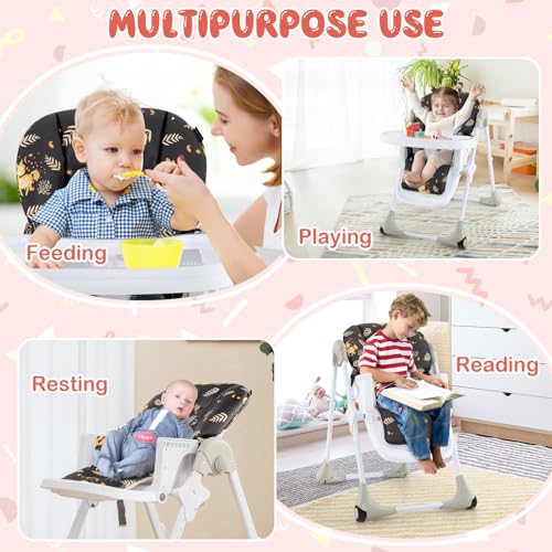 Light Gray Foldable Baby High Chair with Wheels Y924348
