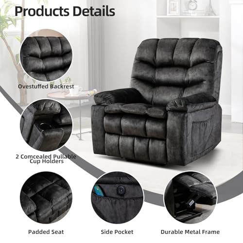 Large Power Lift Recliner with Massage and Heat, Brown P9510