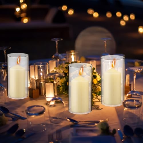 2.5 x 8 Inch Clear Glass Cylinder Candle Holder with Unscented Pillar Candles E986