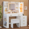 White 47.2"W Vanity Desk with Sliding LED Lighted Mirror, Drawers, Shelves and Side Storage R245260