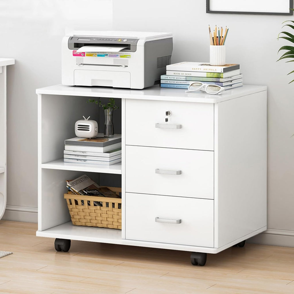 White 3 Drawer Rolling File Cabinet D350619