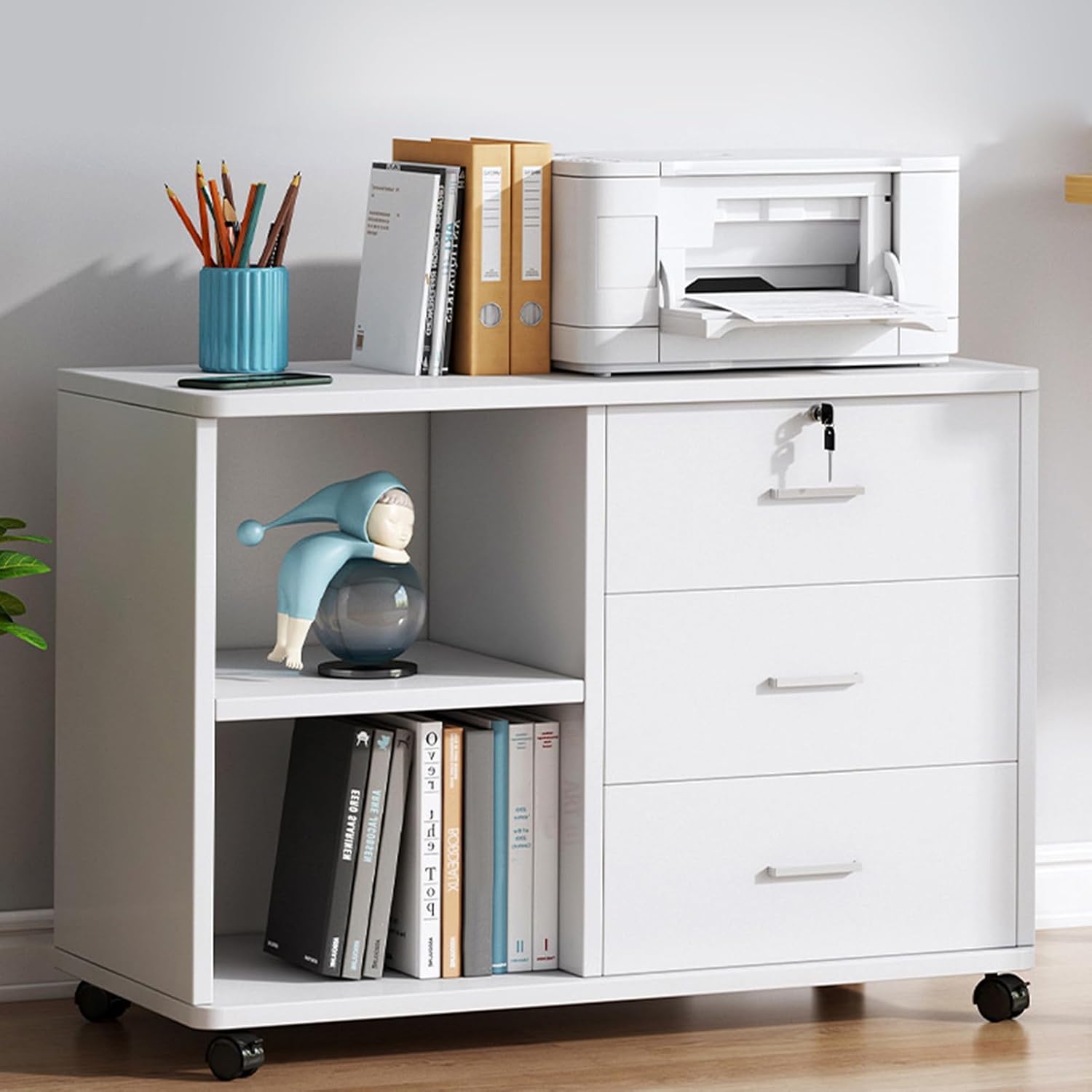 White 3 Drawer Rolling File Cabinet D350619