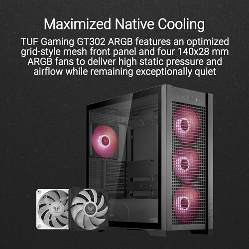 White ATX Mid-Tower PC Case with Four 140 mm ARGB Fans and Interchangeable Tempered Glass or Mesh Side Panels S6894