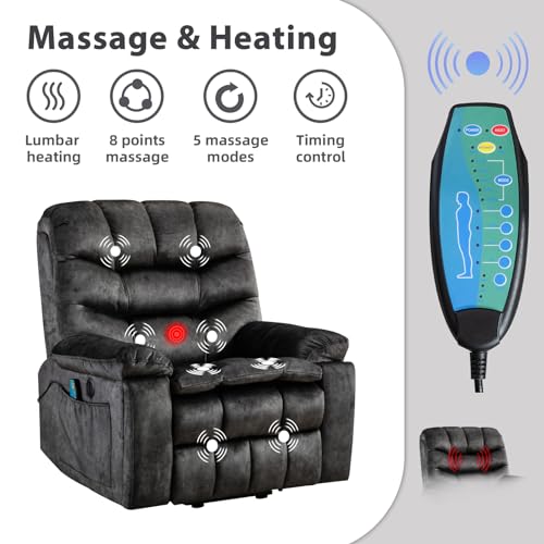 Large Power Lift Recliner with Massage and Heat, Brown P9510