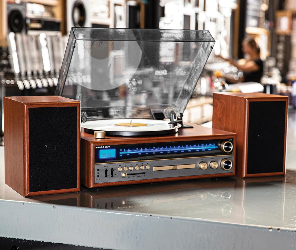 Walnut Turntable System with Bluetooth, CD, AM/FM and Speakers K855