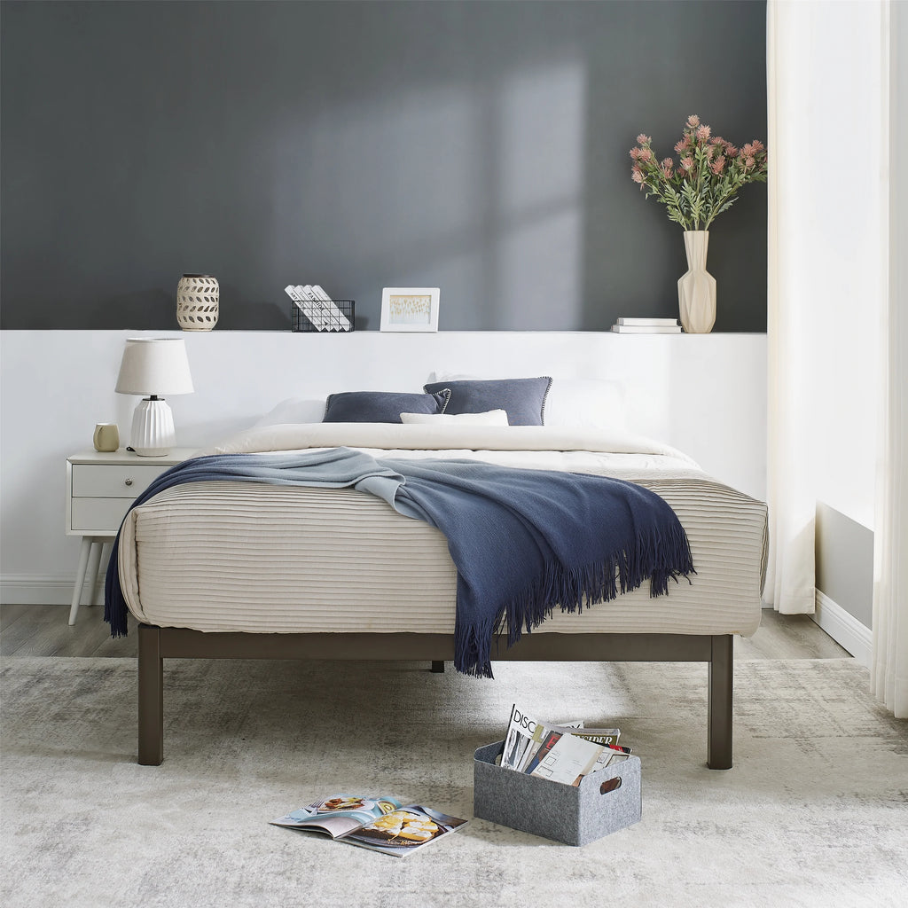 Queen Wood Slat Metal Platform Bed Frame E5474