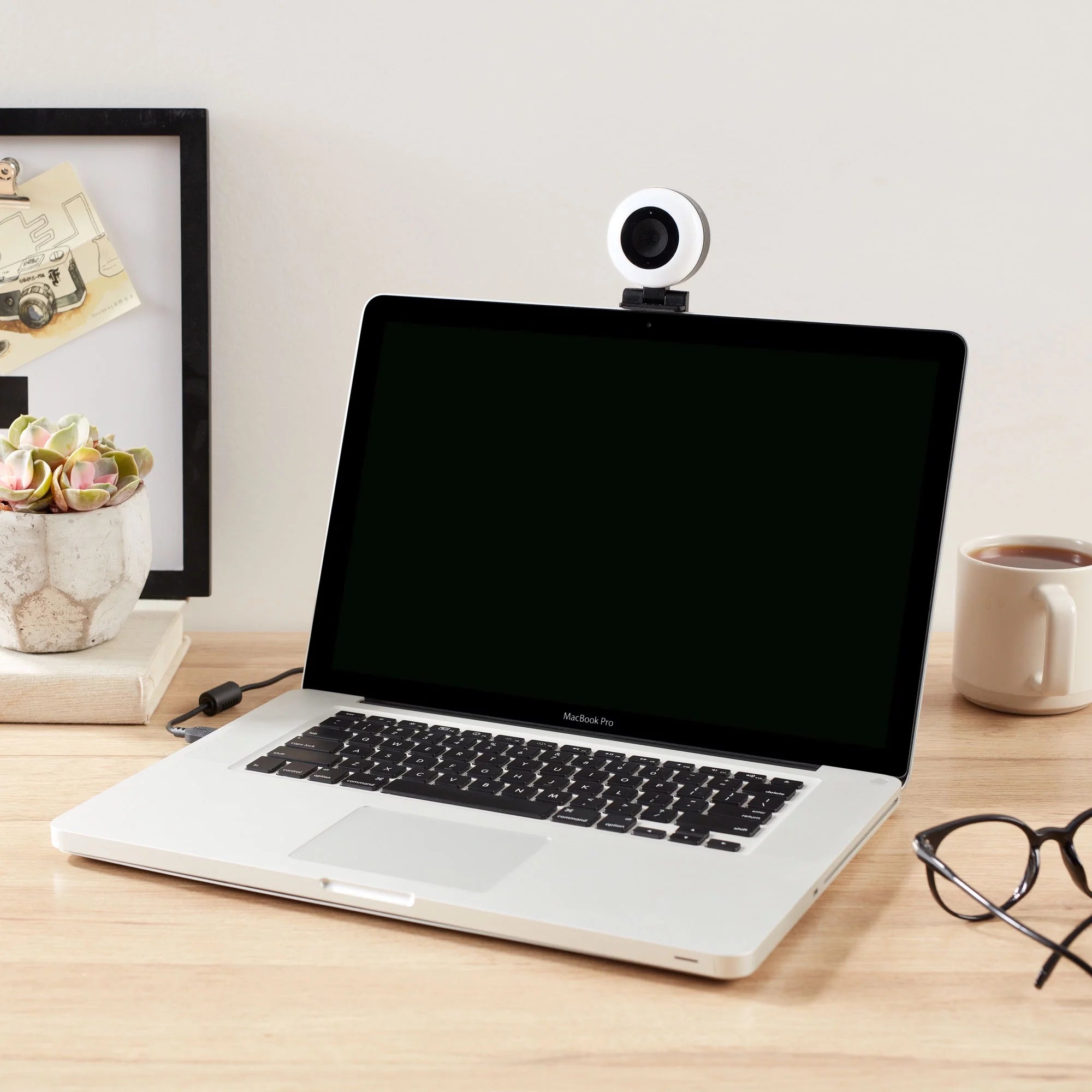 White & Black Webcam with Ring Light Y546