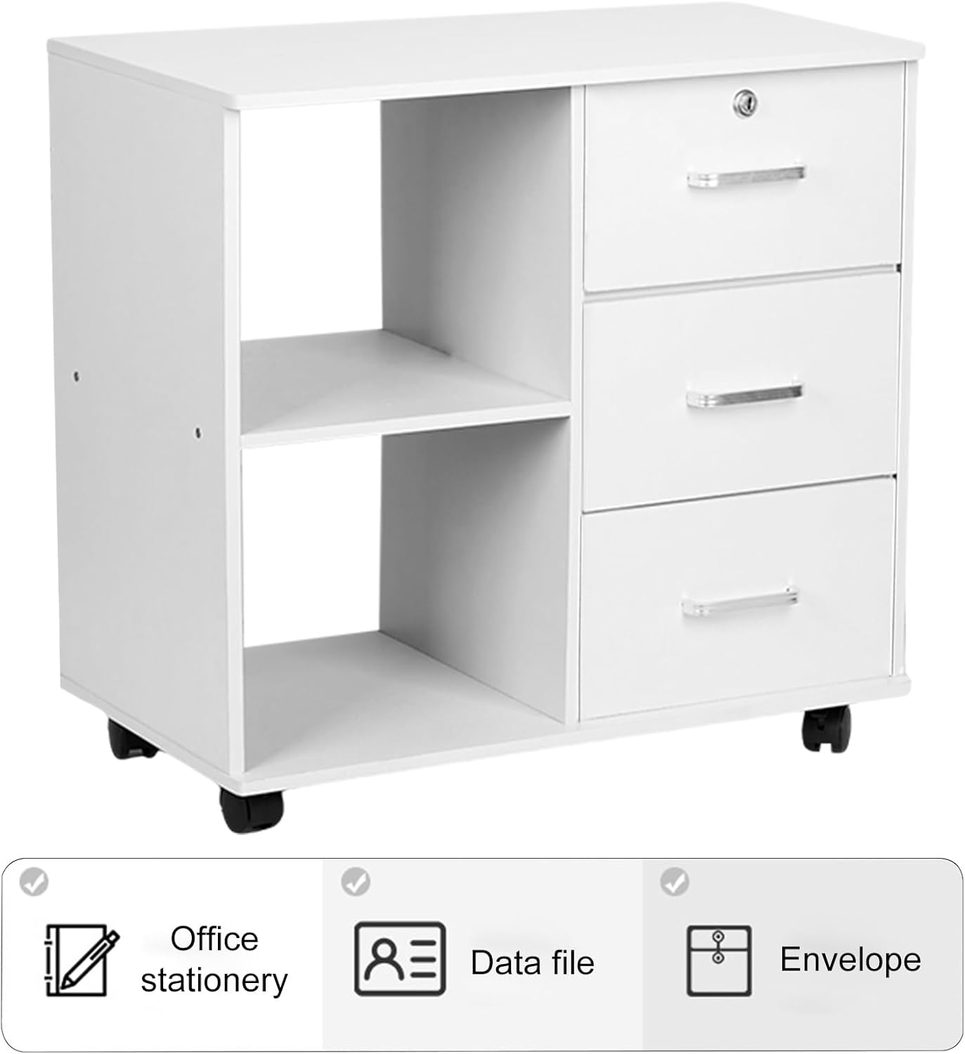 White 3 Drawer Rolling File Cabinet D350619