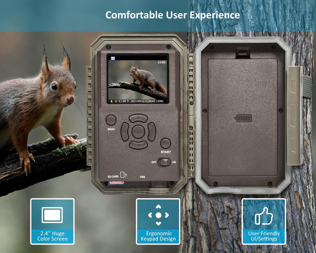 32MP 1296P Trail Camera with 100ft Night Vision D317