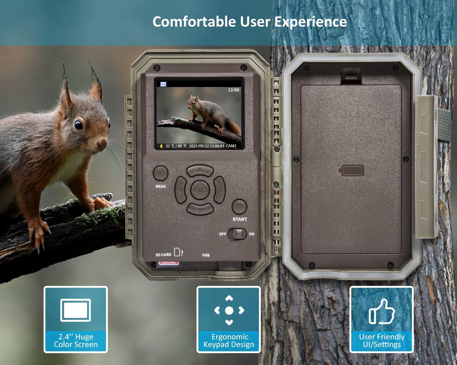 32MP 1296P Trail Camera with 100ft Night Vision D317