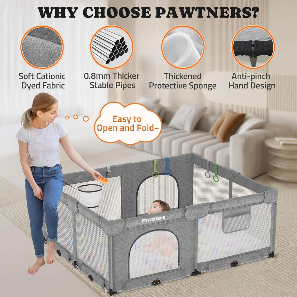 71"L x 59"W x 27"H Large Portable Baby Playpen with 50PCS Ocean Ball O50723