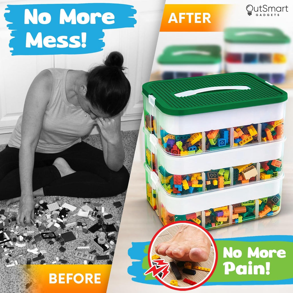 3 Layers Plastic Stackable Toy Storage Organizer Bin with Adjustable Compartments I96121