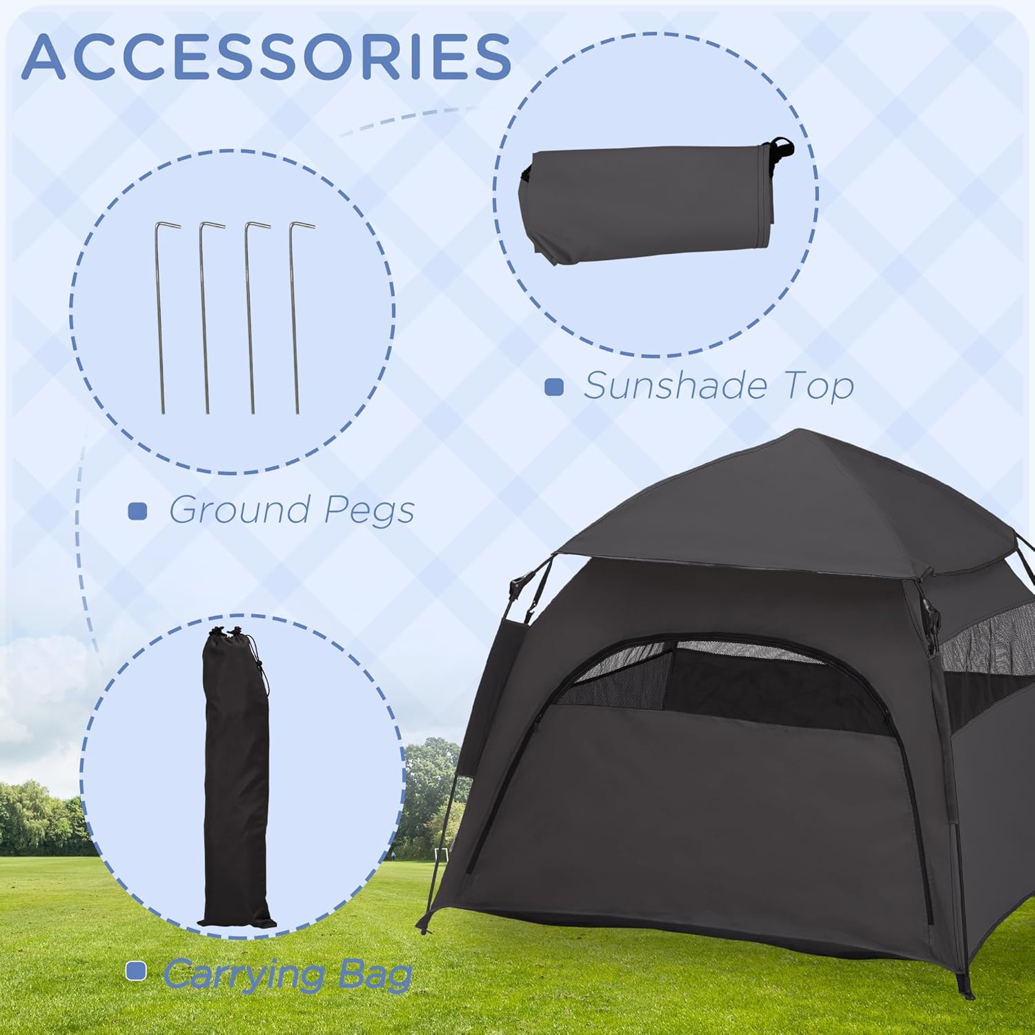 Dark Gray Pop Up Dog Tent with Carrying Bag A603873