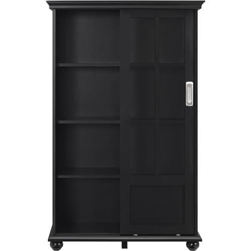 Red Bookcase with Sliding Glass Doors N523