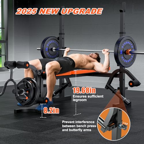 Adjustable Weight Bench with Leg Extension, Preacher Curl & Butterfly Arm, 990lbs Heavy Duty Bench Press C84127