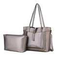 Vegan Leather Women's Shoulder Bag Crossbody Pouch 2 pcs Pewter D7386