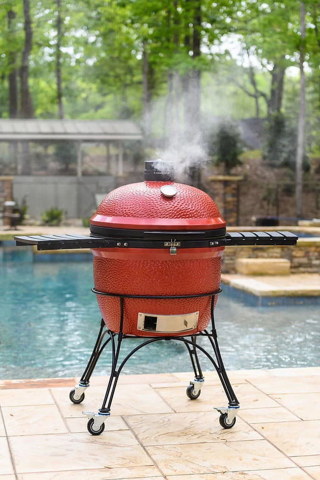 Red 24 in. Charcoal Grill with Cart and Side Shelves F262621