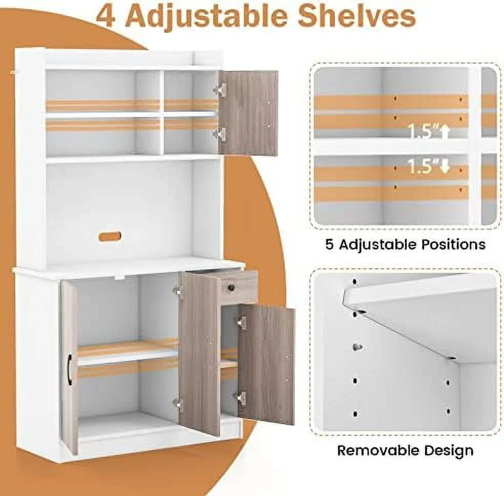 White Freestanding Kitchen Pantry Cabinet with 3 Cabinets & Drawer H337