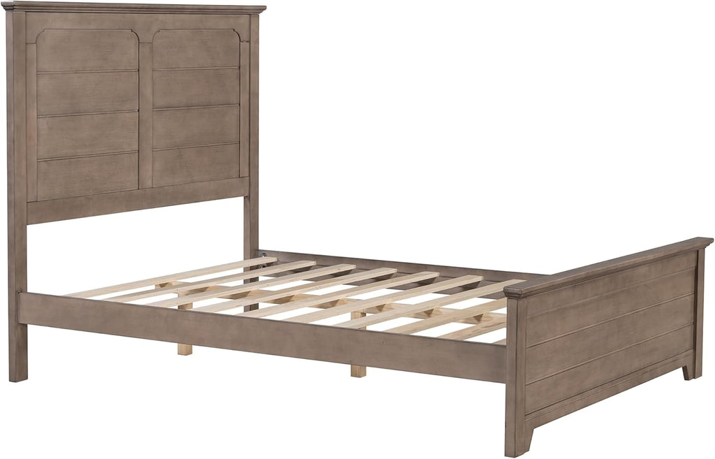 Full Size Wood Platform Bed with High Headboard and Footboard E64344