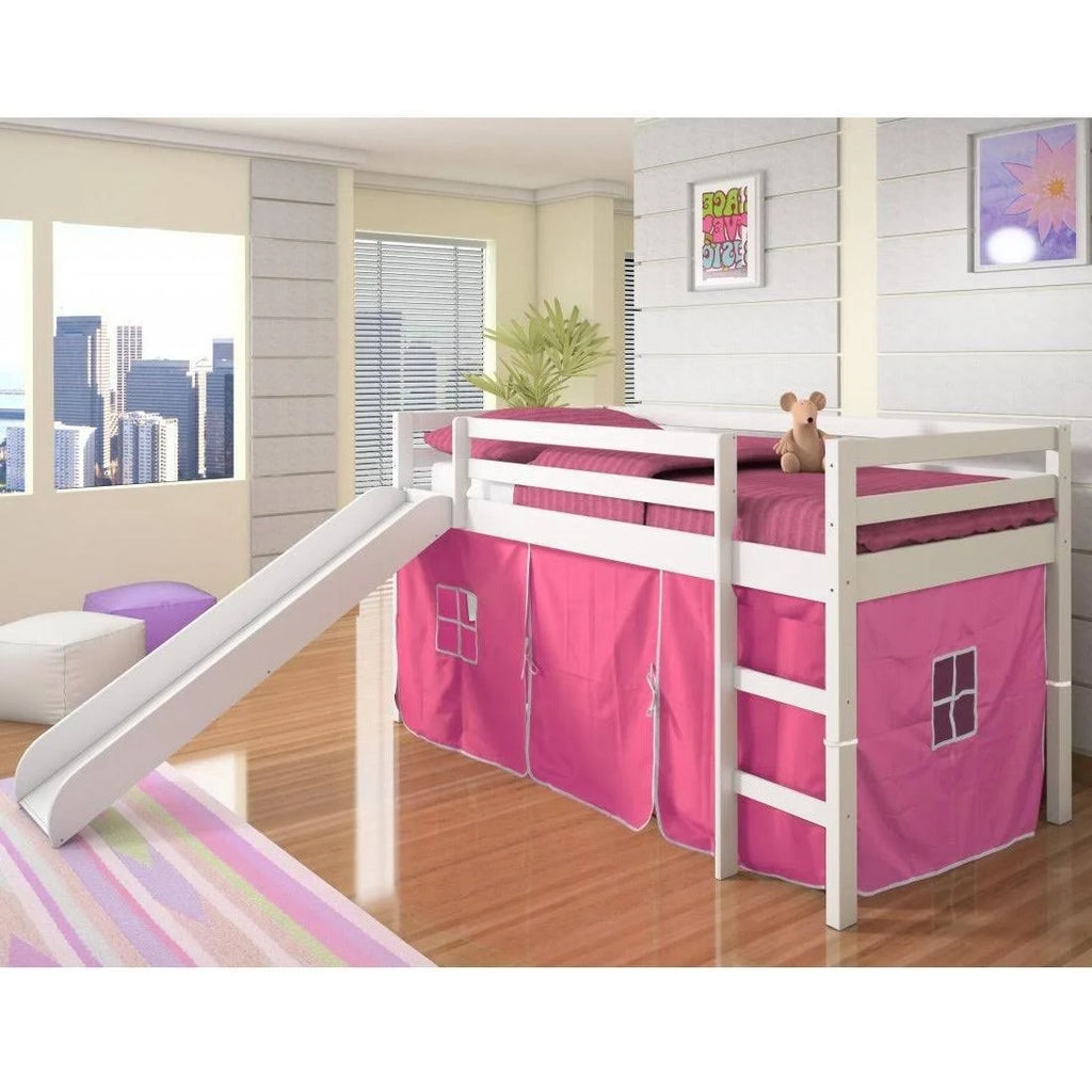 Light Espresso Kids Twin Loft Tent Bed with Slide A901