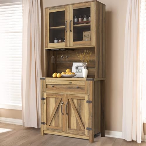 72 inch Tall Kitchen Pantry Cabinet Storage Hutch with Countertop and Doors E5199