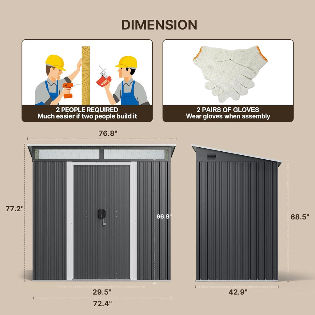 6' x 4' Outdoor Metal Storage Shed with Sliding Doors Dark Gray P6142