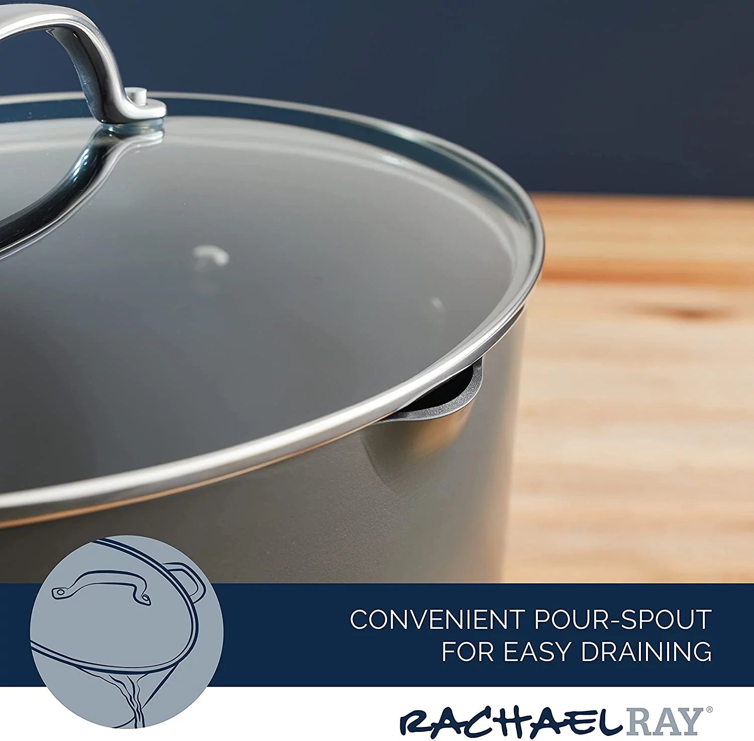 Hard Anodized 8 Quart Non-stick Oval Pasta Pot and Braiser Y660891
