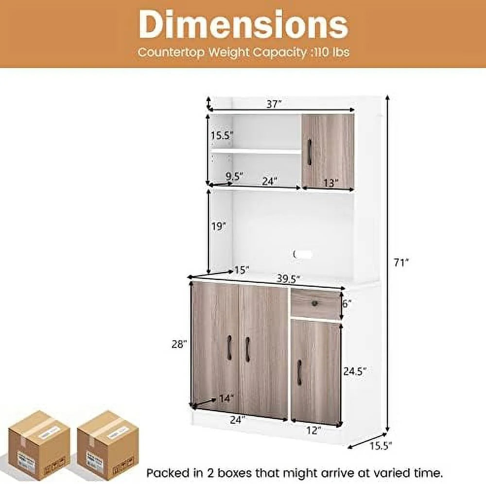 White Freestanding Kitchen Pantry Cabinet with 3 Cabinets & Drawer H337