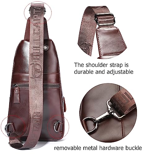 Leather Sling Chest Bag Crossbody Backpack with USB Charging Port Y725