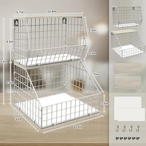 2-Tier Hanging Wire Basket with Wood Lid S172