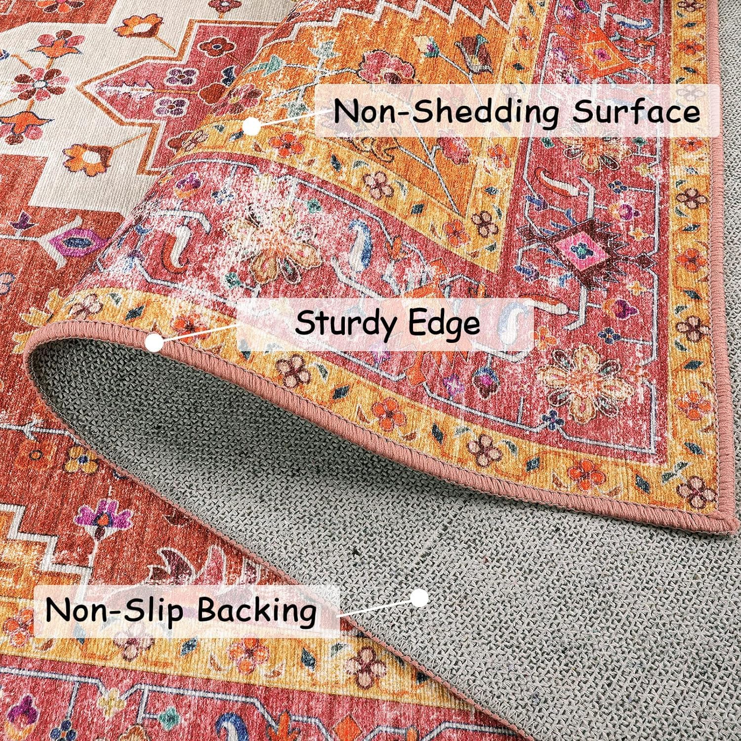 Ultra-Thin Washable Runner Rug - 2x7 Pink Non Skid Low Pile X8481
