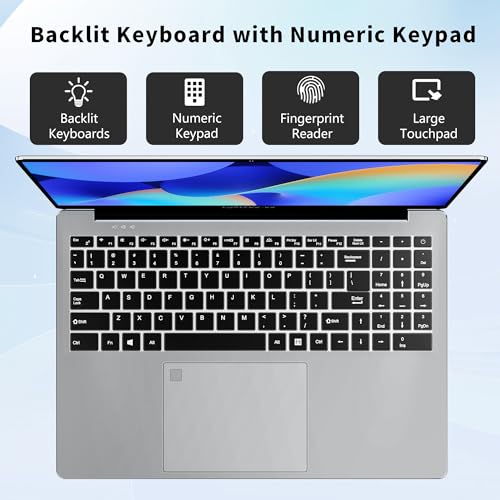 16 Inch Gaming Laptop, 16GB RAM 512GB SSD, Intel 12th Gen N95 Processor, Backlit Keyboard, Fingerprint Unlock, FHD 1920 * 1200 C52450