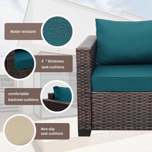 4-Piece Brown PE Wicker Patio Conversation Couch with Storage Coffee Table M8746