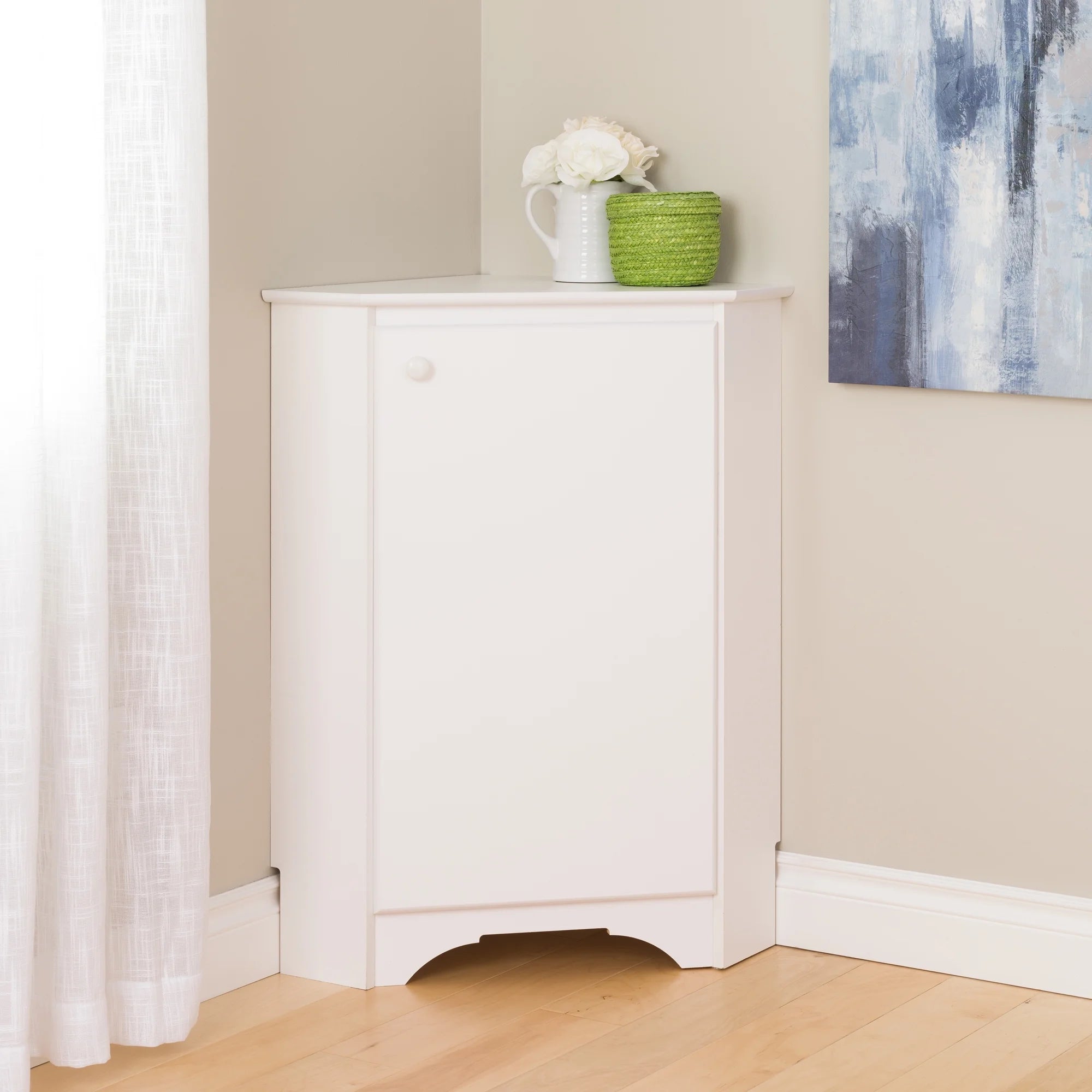 White Corner Storage Cabinet with Doors 29.25" W x 36" H S784225