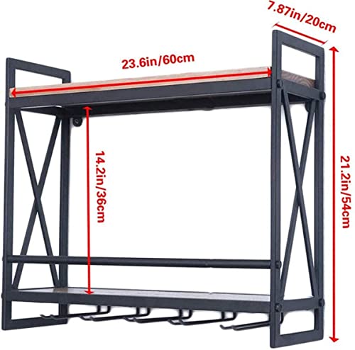 Black 2-Tiers Wood Floating Shelves with 4 Stem Glass F3521