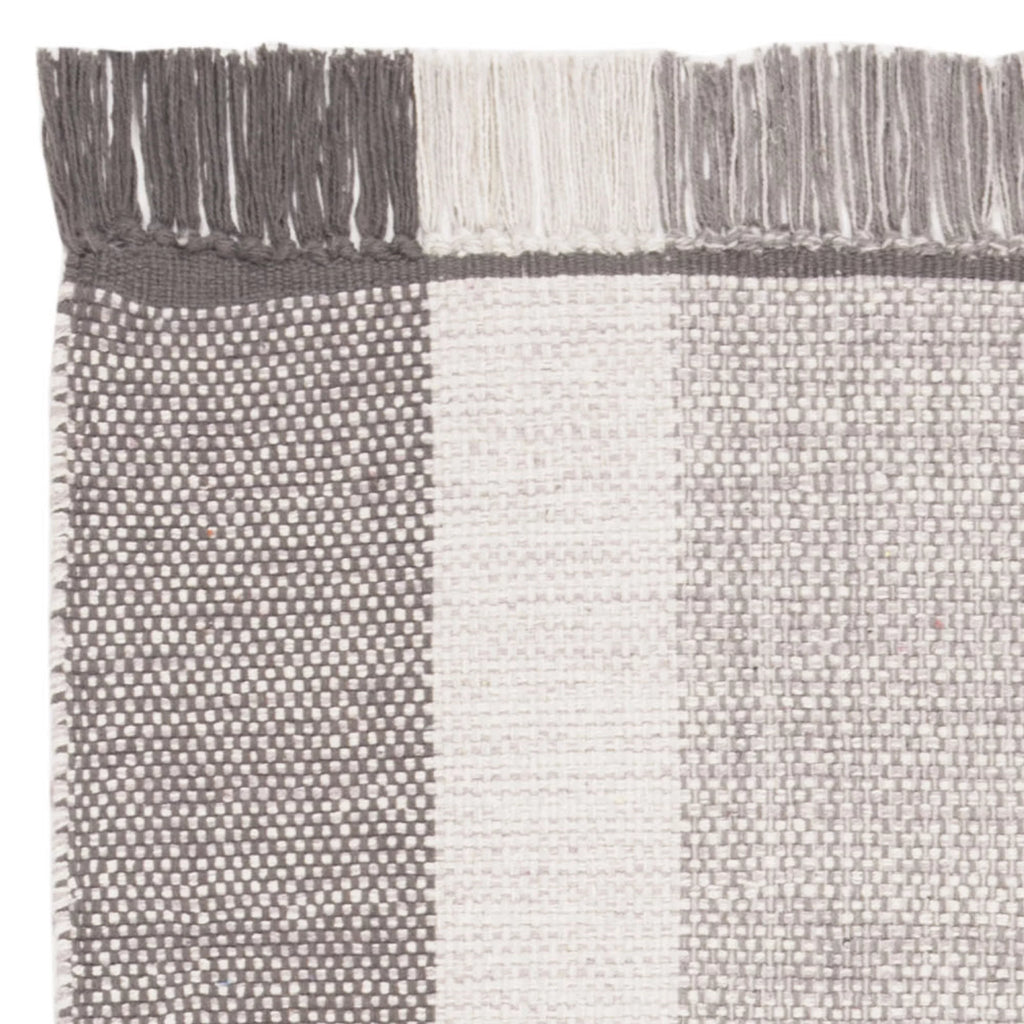 Ivory/Grey Cotton Striped Area Rug, 3' x 5' F2552