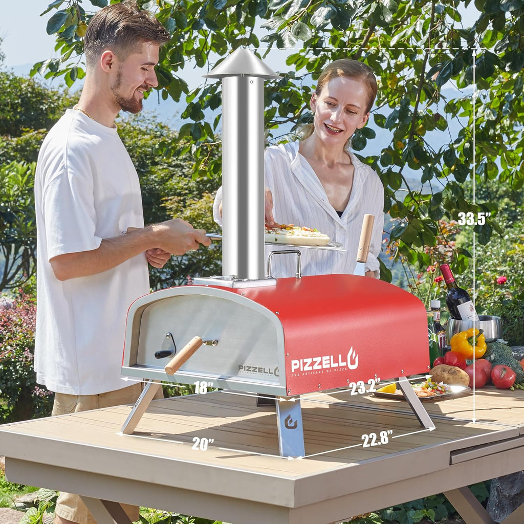 16" Multi-fuel Stainless Steel Pizza Oven with Pizza Stone, Pizza Peel, Carry Bag (Red) C941366