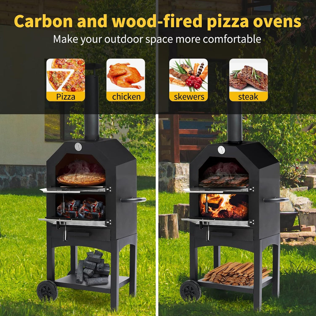 Black Portable Wood-Fired Pizza Oven with Pizza Stone K940904