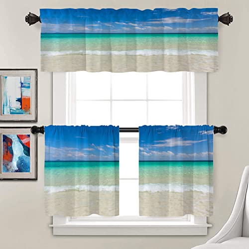 Blue Ocean Tropical Beach Valances Half Window Curtain Set of 2 52x18 Inch S7525
