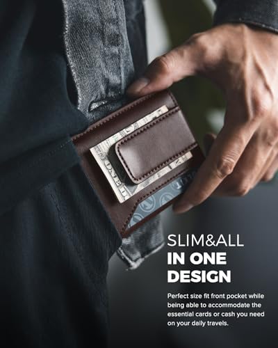 Slim Leather RFID Blocking Wallet with Money Clip B55975