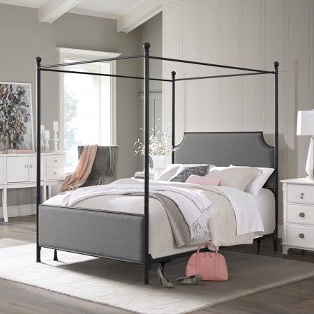 Matte Black Queen Canopy Bed Set C7306