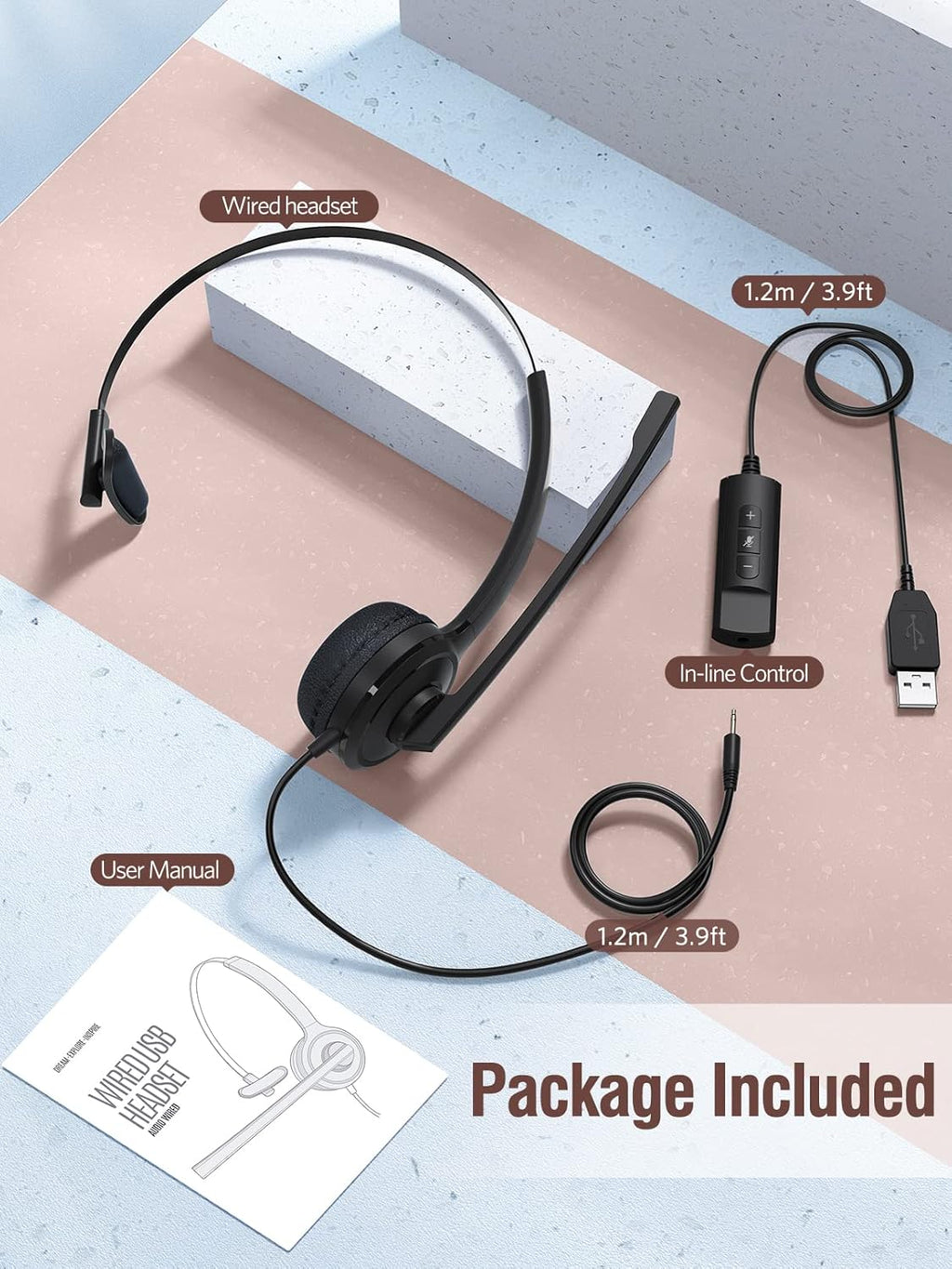 Single-Sided USB Headset with Microphone Noise Cancelling, 2.5mm F1405