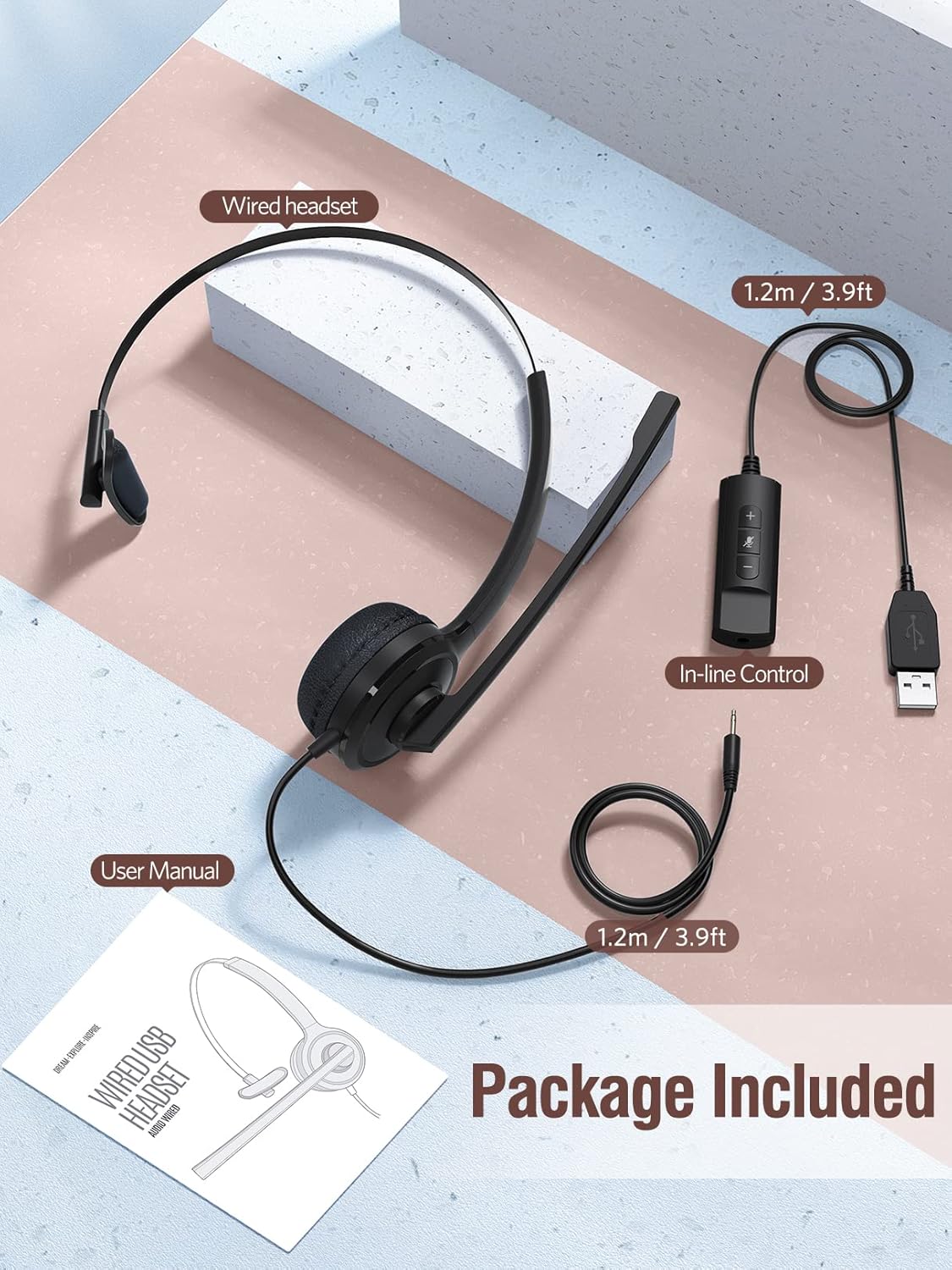 Single-Sided USB Headset with Microphone Noise Cancelling, 2.5mm F1405