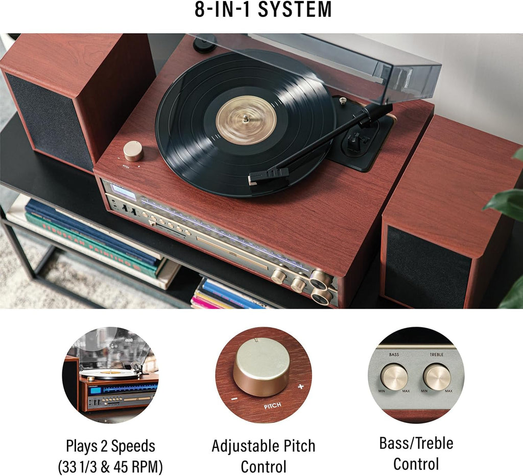 Walnut Turntable System with Bluetooth, CD, AM/FM and Speakers K855