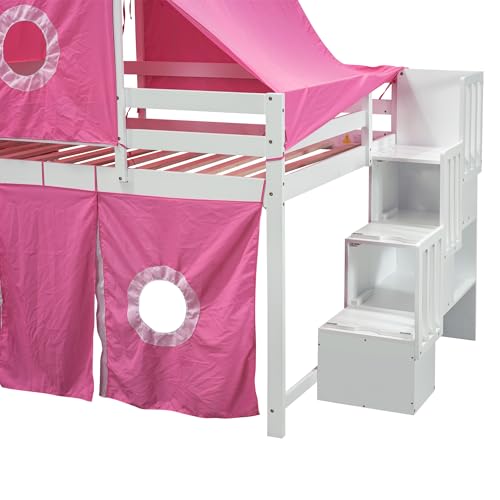 Full Loft Bed with Slide, Storage Stairs, and Tent, Dark Blue T6822