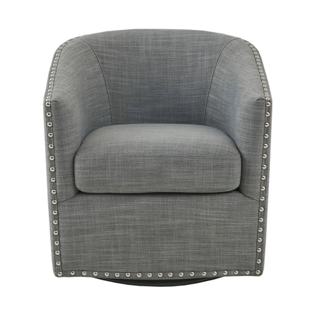 Black Upholstered Barrel Swivel Chair with Metal Base Z5249