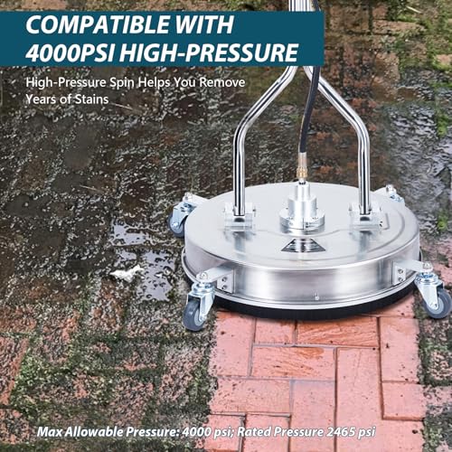 24" Pressure Washer Surface Cleaner with Dual Handle, 4 Wheels, 3/8" Quick Connect, 2 Replacement Nozzles, Stainless Steel V10172